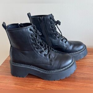 Black Platform Combat Boots - Women